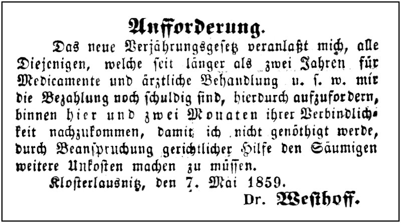 1859-05-07 Kl Dr Westhoff